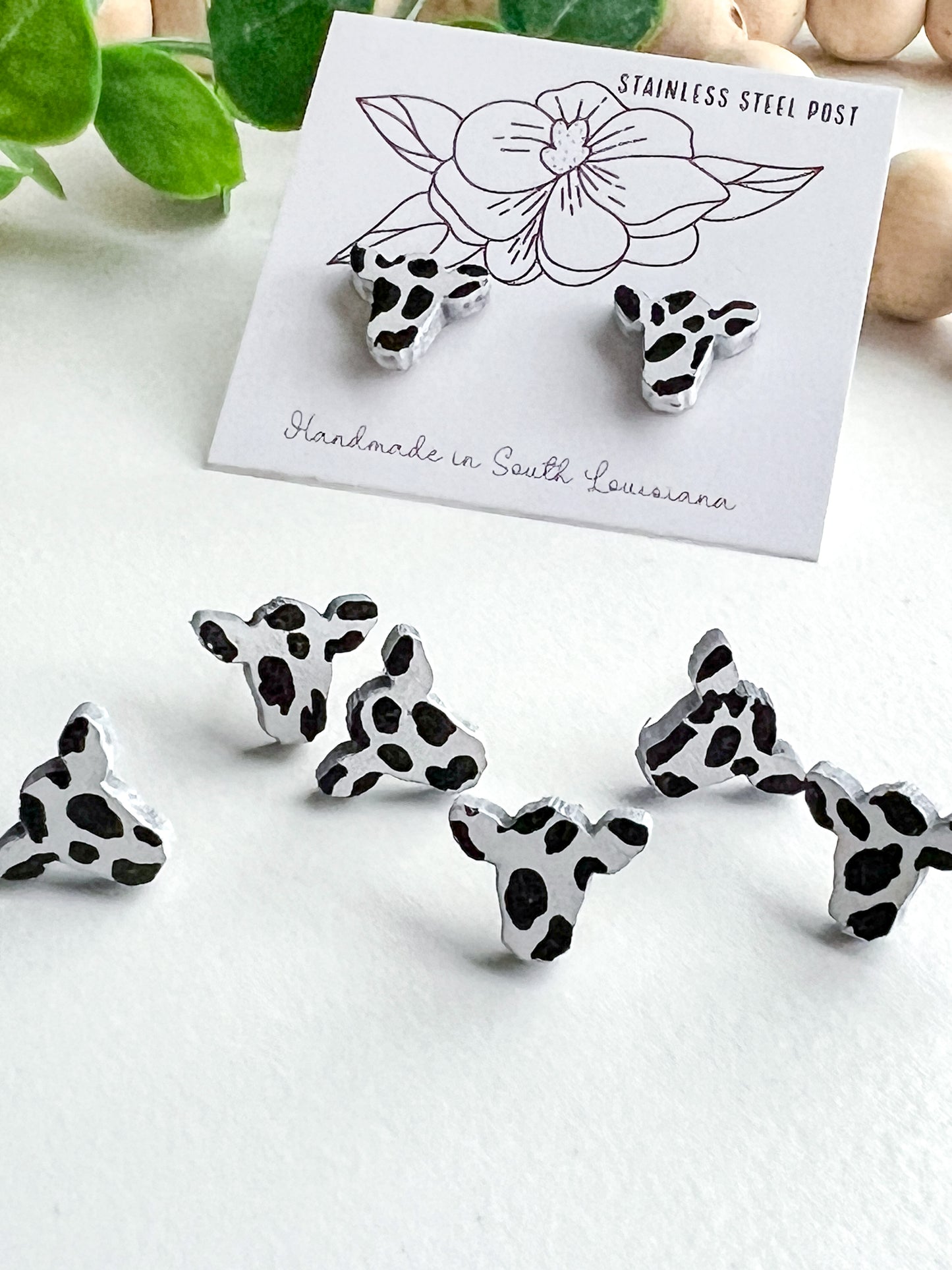 Cow Head Cow Print Stud Earrings