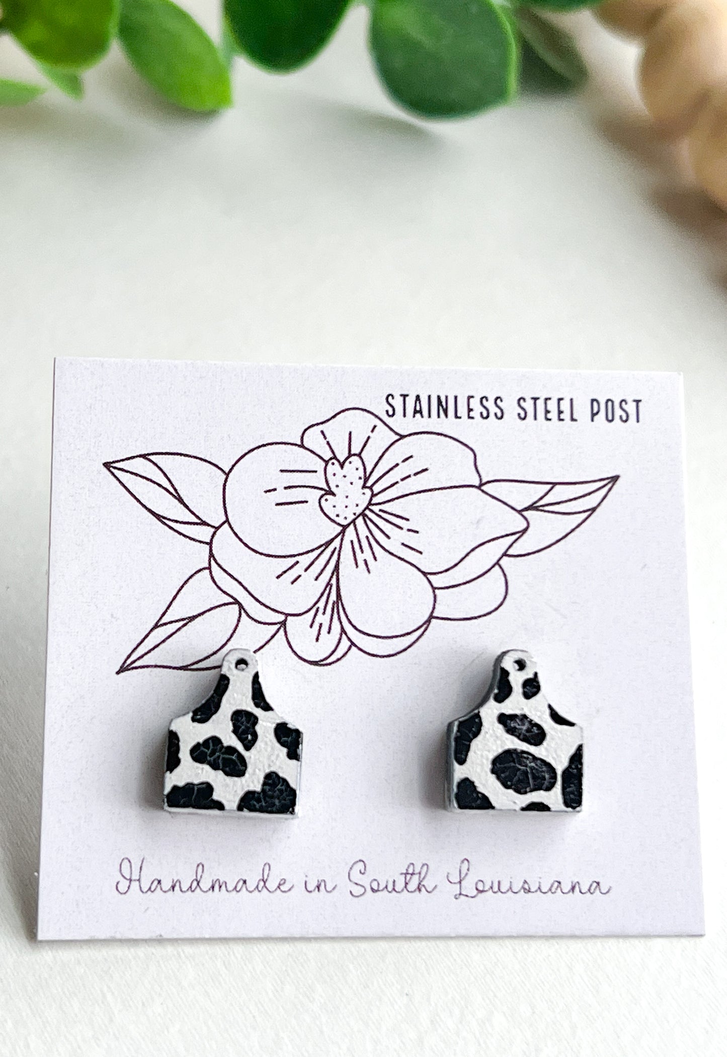 Cow Tag Stud Earrings