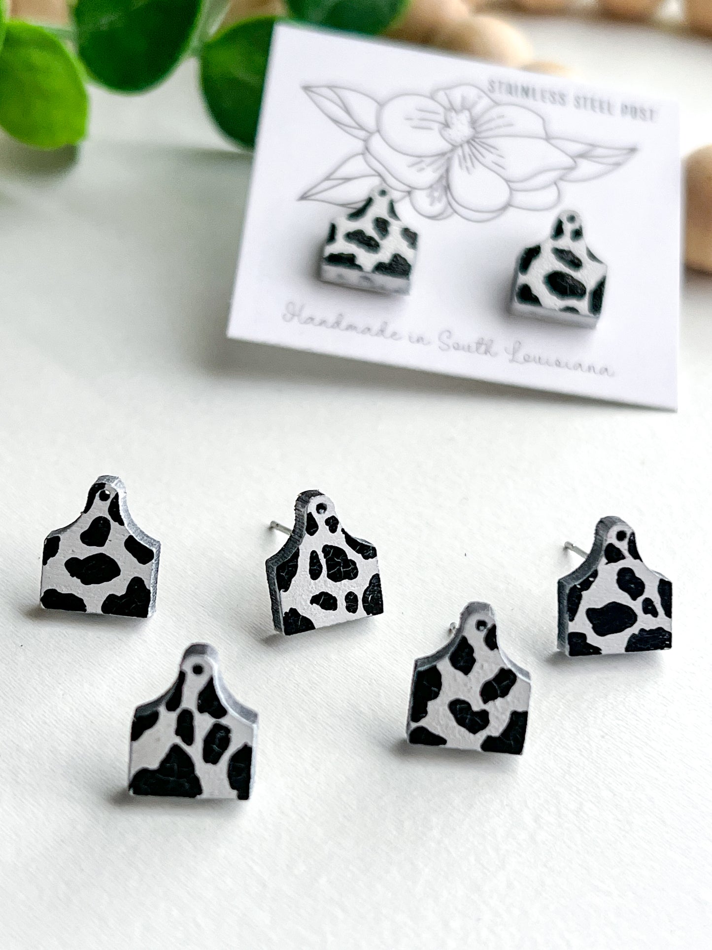 Cow Tag Stud Earrings