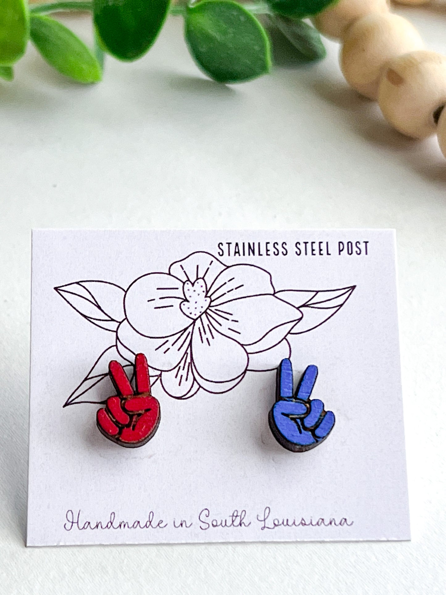 Patriotic Hand Peace Sign Stud Earrings