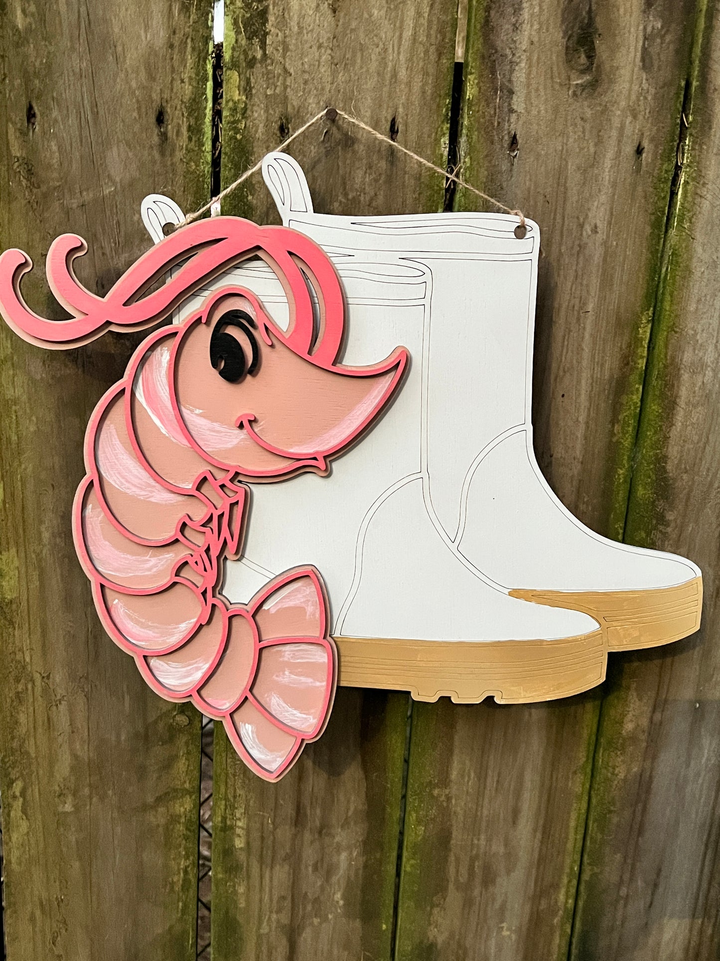 Shrimp and White Boots 3D Door Hanger