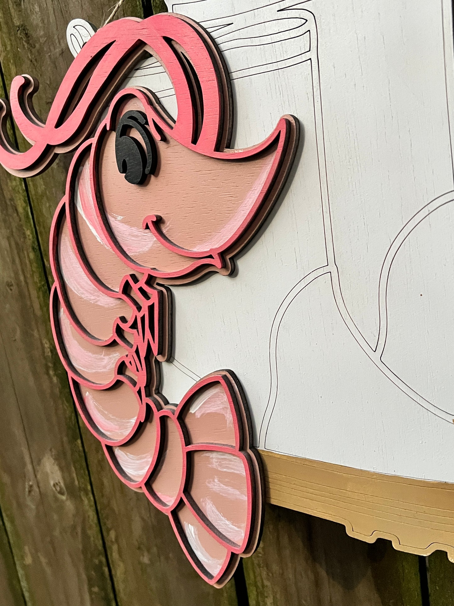 Shrimp and White Boots 3D Door Hanger