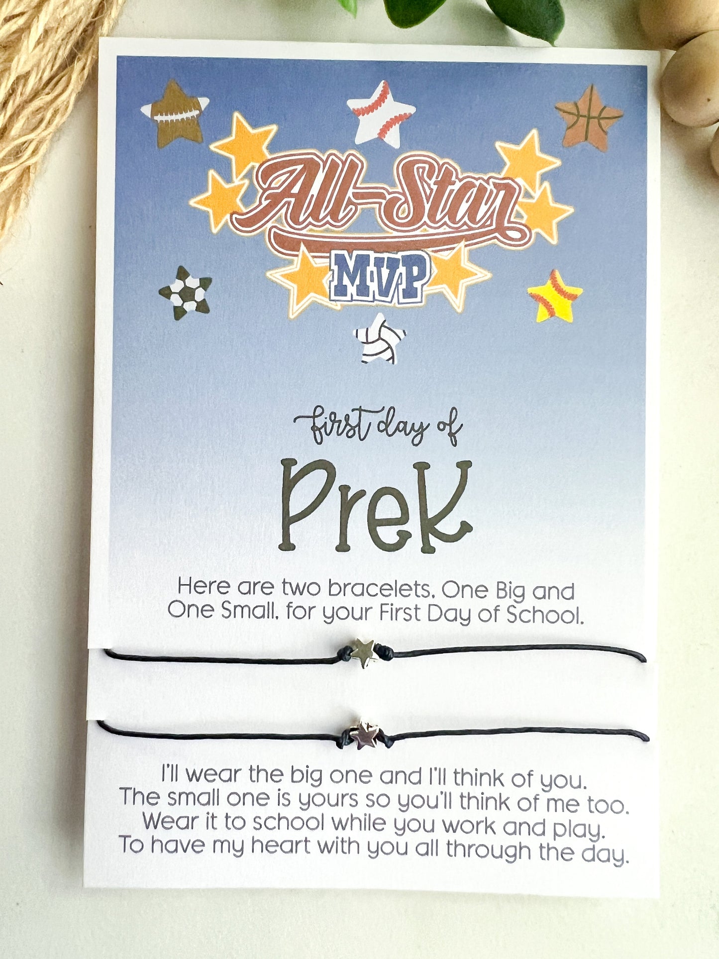 PreK All-Star First Day of School Wish Bracelet