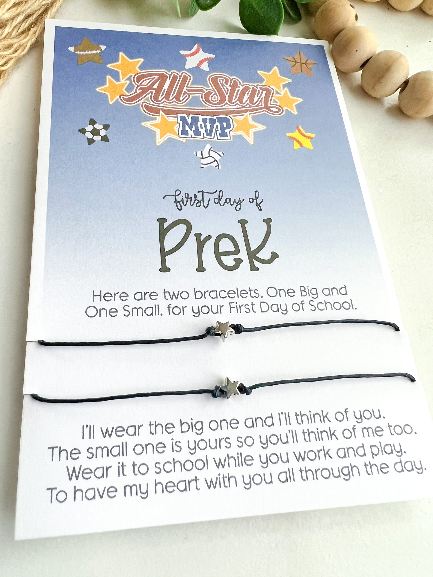 PreK All-Star First Day of School Wish Bracelet