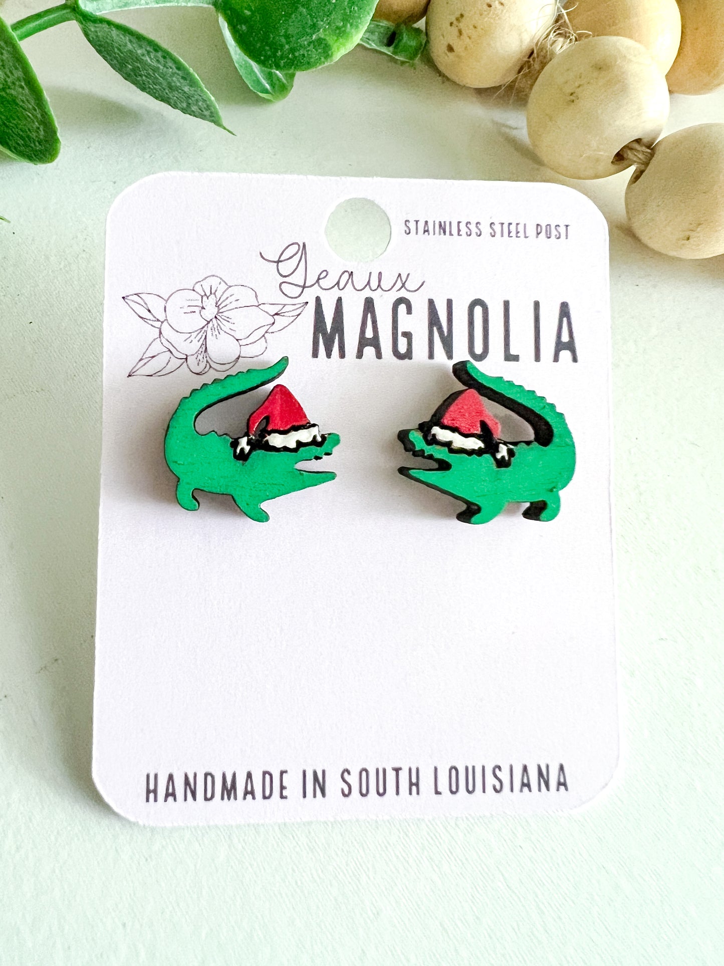 Alligator Santa Stud Earrings