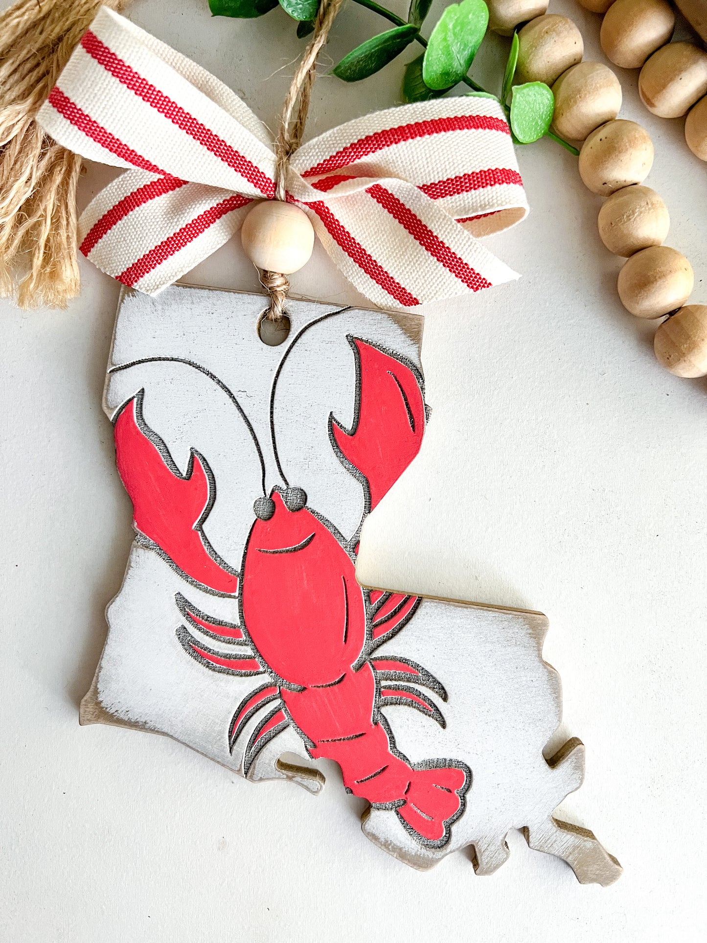 Louisiana Crawfish Gold & White Ornament