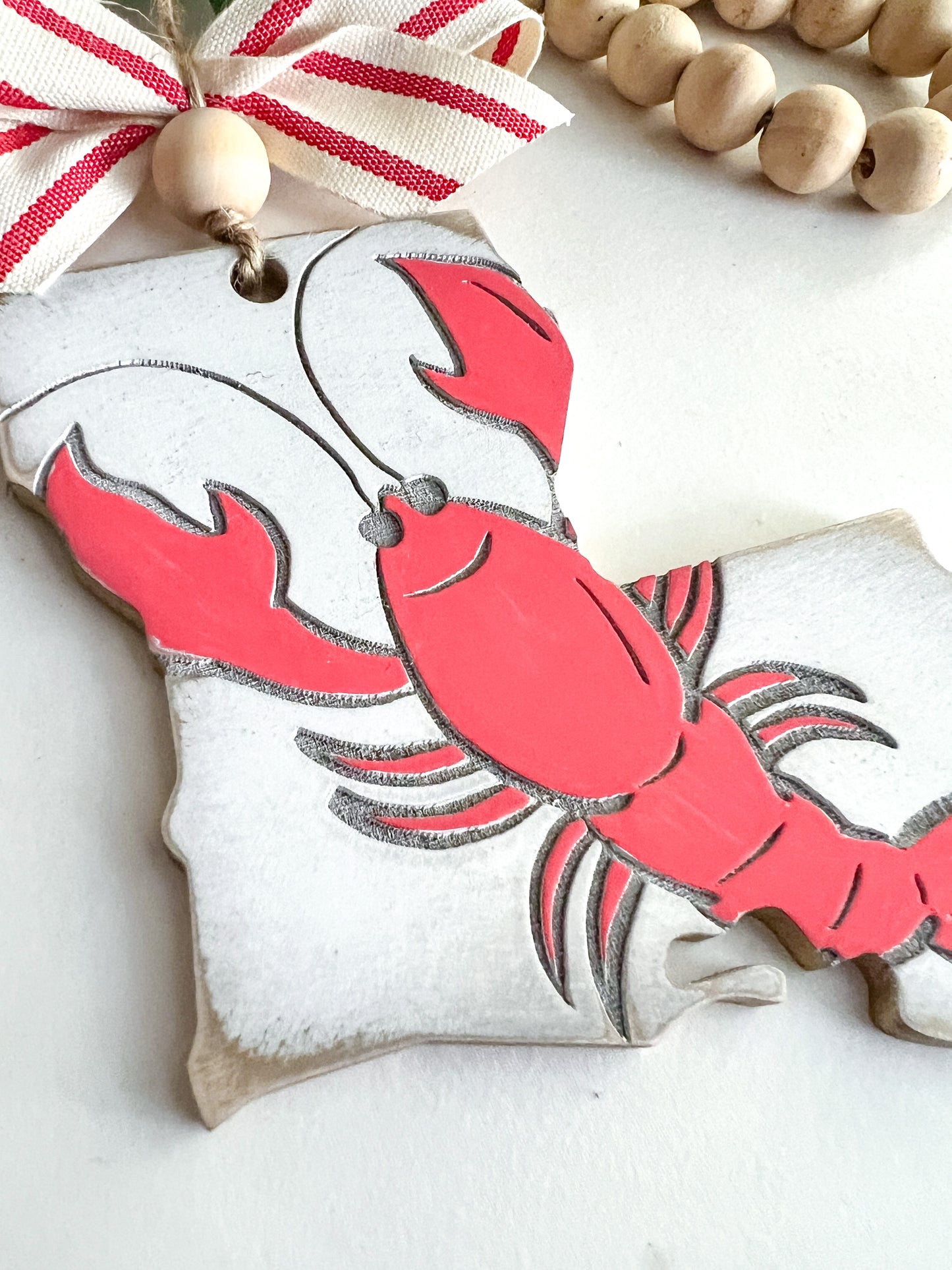 Louisiana Crawfish Gold & White Ornament