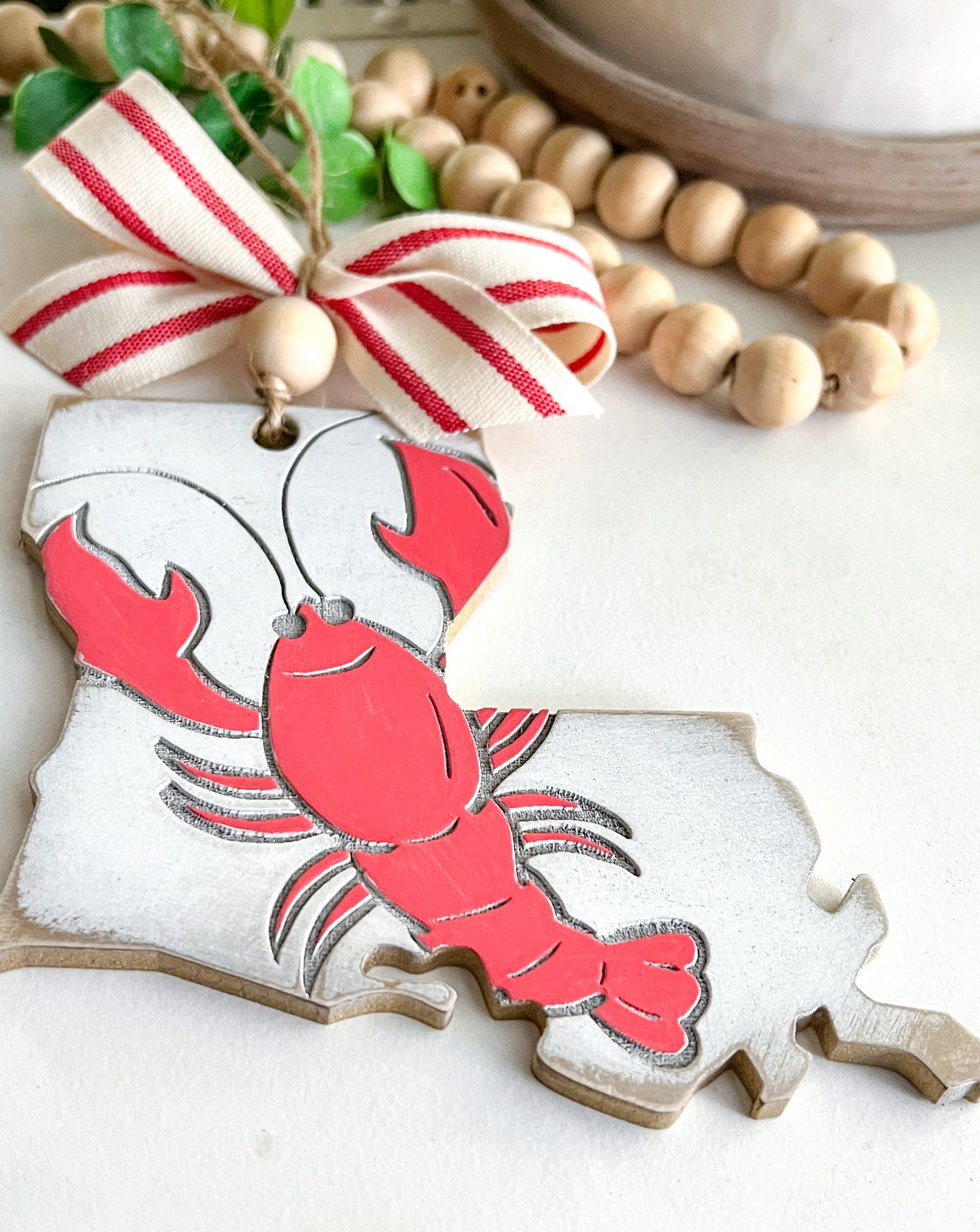 Louisiana Crawfish Gold & White Ornament