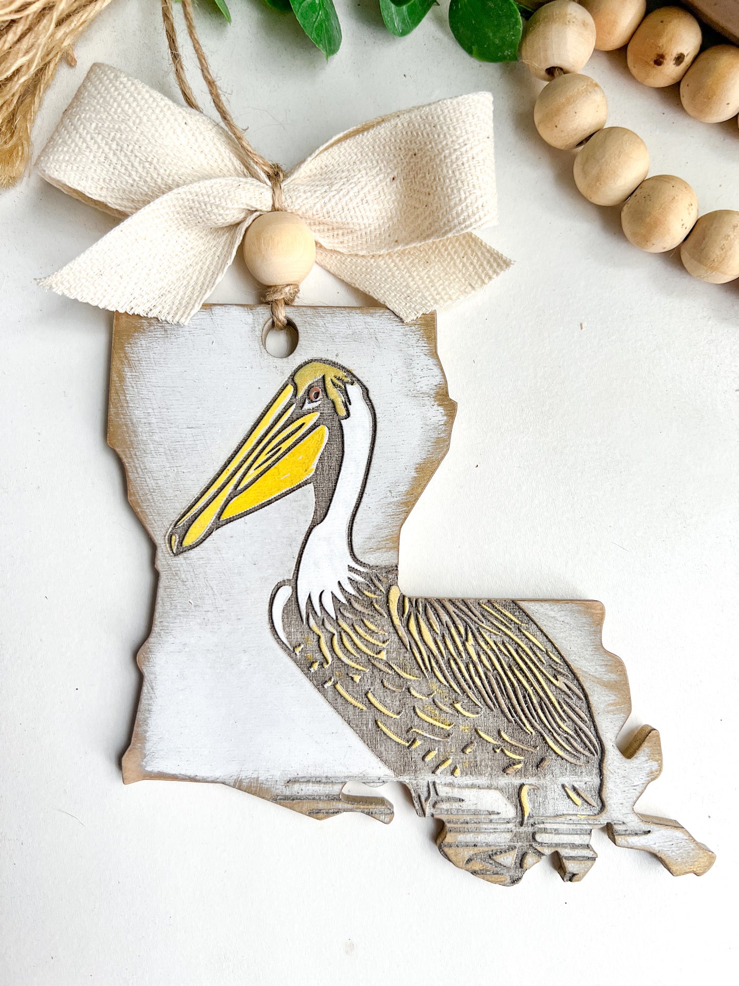 Louisiana Pelican Gold & White Ornament