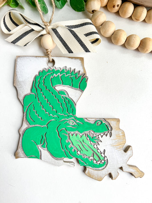 Louisiana Alligator Gold & White Ornament