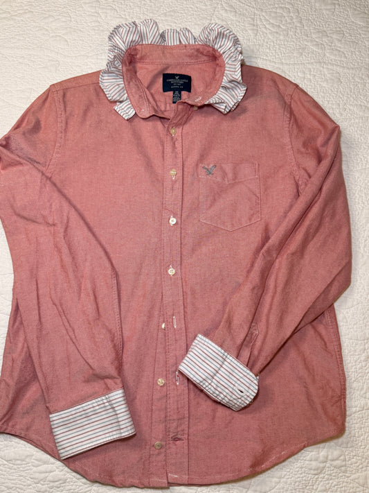 Reworked American Eagle Red with Stripes Button Down