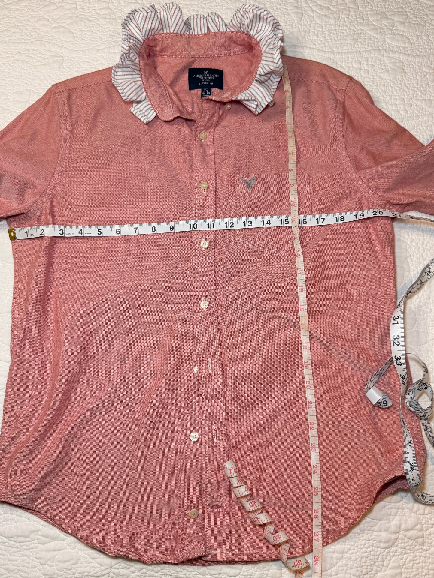 Reworked American Eagle Red with Stripes Button Down