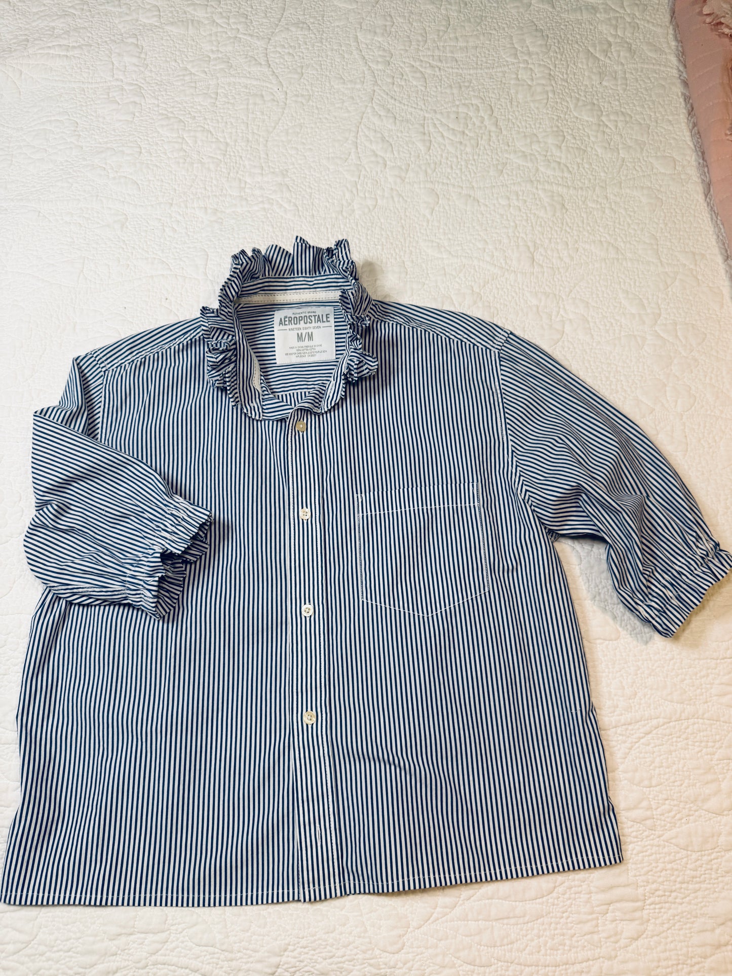 Reworked Blue & White Stripe Aeropostale Button Down