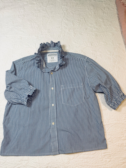 Reworked Blue & White Stripe Aeropostale Button Down