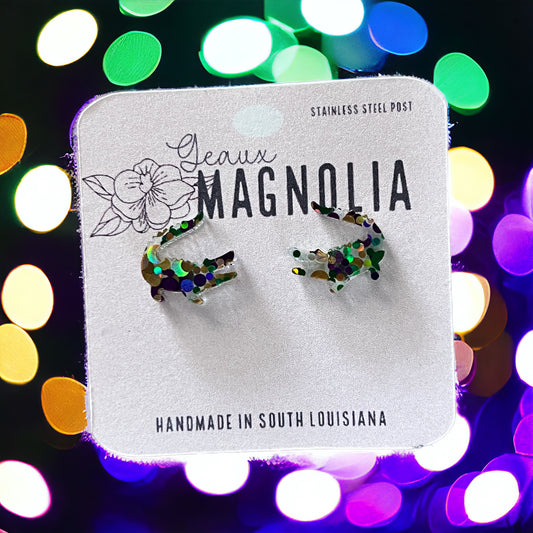 Mardi Gras Alligator Stud Earrings