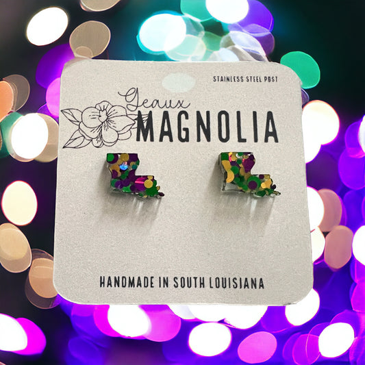 Mardi Gras Louisiana Stud Earrings