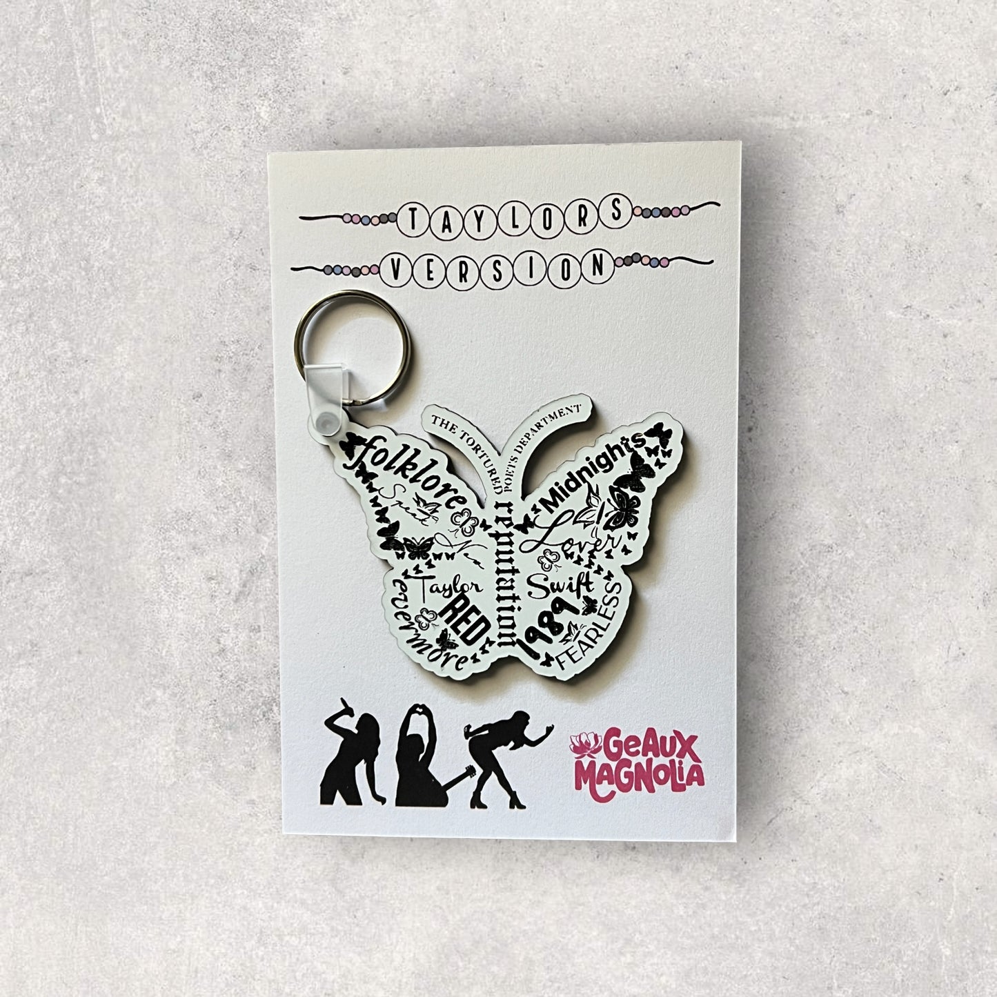 Taylor Album Titles Butterfly Keychain