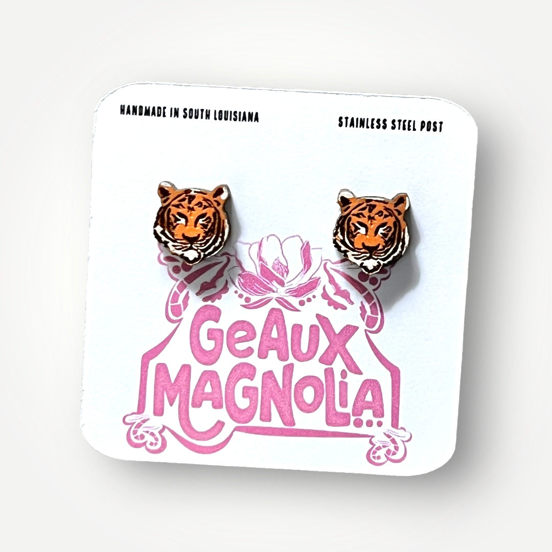 Tiger Hand Painted Stud Earrings