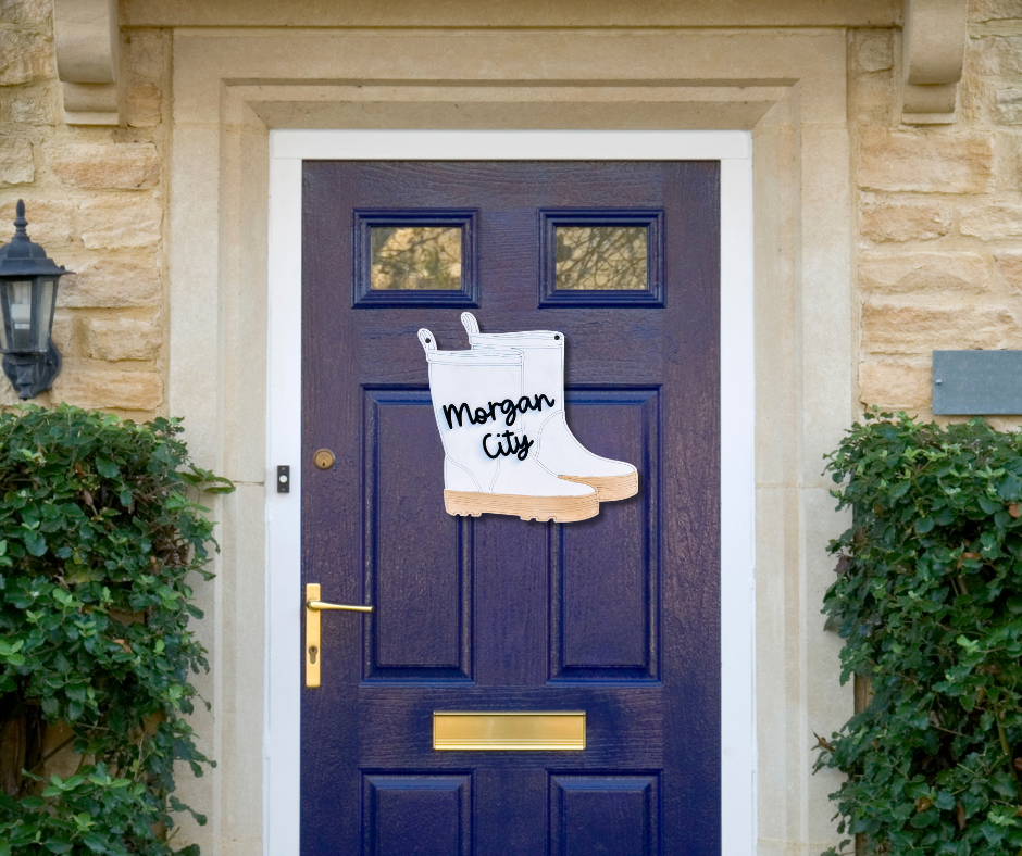 White Shrimp Boots Door Hanger